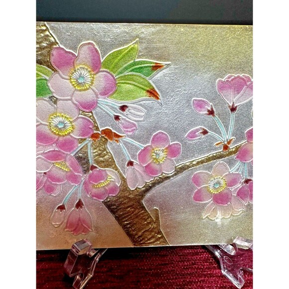 Vintage Japanese Ando Cloisonné Enamel Small Tray, Cherry Blossom on Tree Design - Picture 10 of 14
